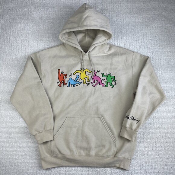 Keith Haring Foundation Sweatshirt Mens M Cream Off-white Graphic Print Hoodie - Picture 1 of 16